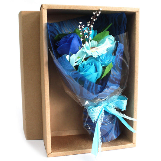 Boxed Hand Soap Flower Bouquet - Blue - Beautifully packed Soap Flowers are a perfect gift, wedding favours, Christmas
