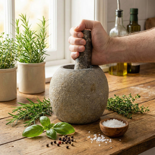 Natural Riverstone Decorative Pestle & Mortar- Large (aprox 15x12cm) - Carved from solid river stone, this large pestle and