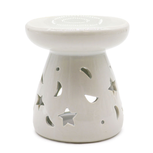Lrg Classic White Oil Burner - Moon & Star - Ceramic Classic White Oil Burners. These oil burners have been finished with