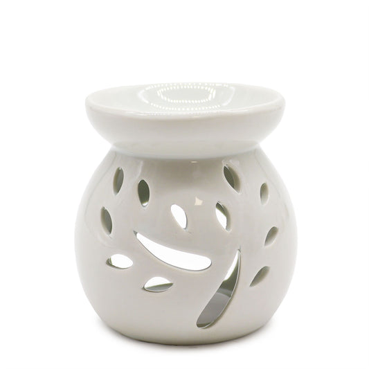 Sm Classic White Oil Burner - Tree Cut-out - Ceramic Classic White Oil Burners. These oil burners have been finished with