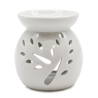 Lrg Classic White Oil Burner - Tree Cut-out - Ceramic Classic White Oil Burners. These oil burners have been finished with