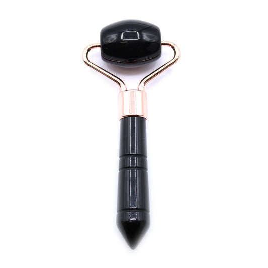Gemstone Mini Roller - Black Obsidian - Compact and striking, this black obsidian mini roller is designed for precise facial