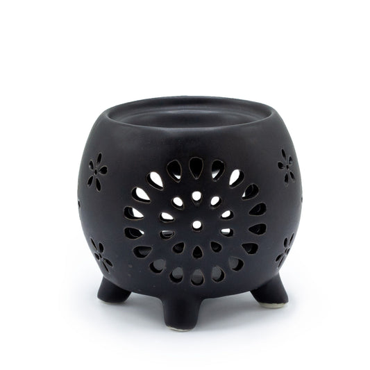 Squat Pot Oil Burner Flower Burst - Matt Black -