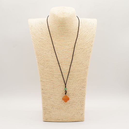 Cord Necklace Gemstone Pendant - Red Jade Clover - Bring a soft pop of colour and meaning to everyday style with this Red