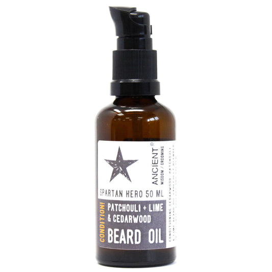 50ml Beard Oil - Spartan Hero - Condition! - Simple and natural, this is a super fine Beard Oil made with Patchouli, Lime