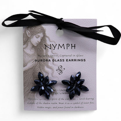 Jet Black - Vintage Glass - Flowers - Earrings