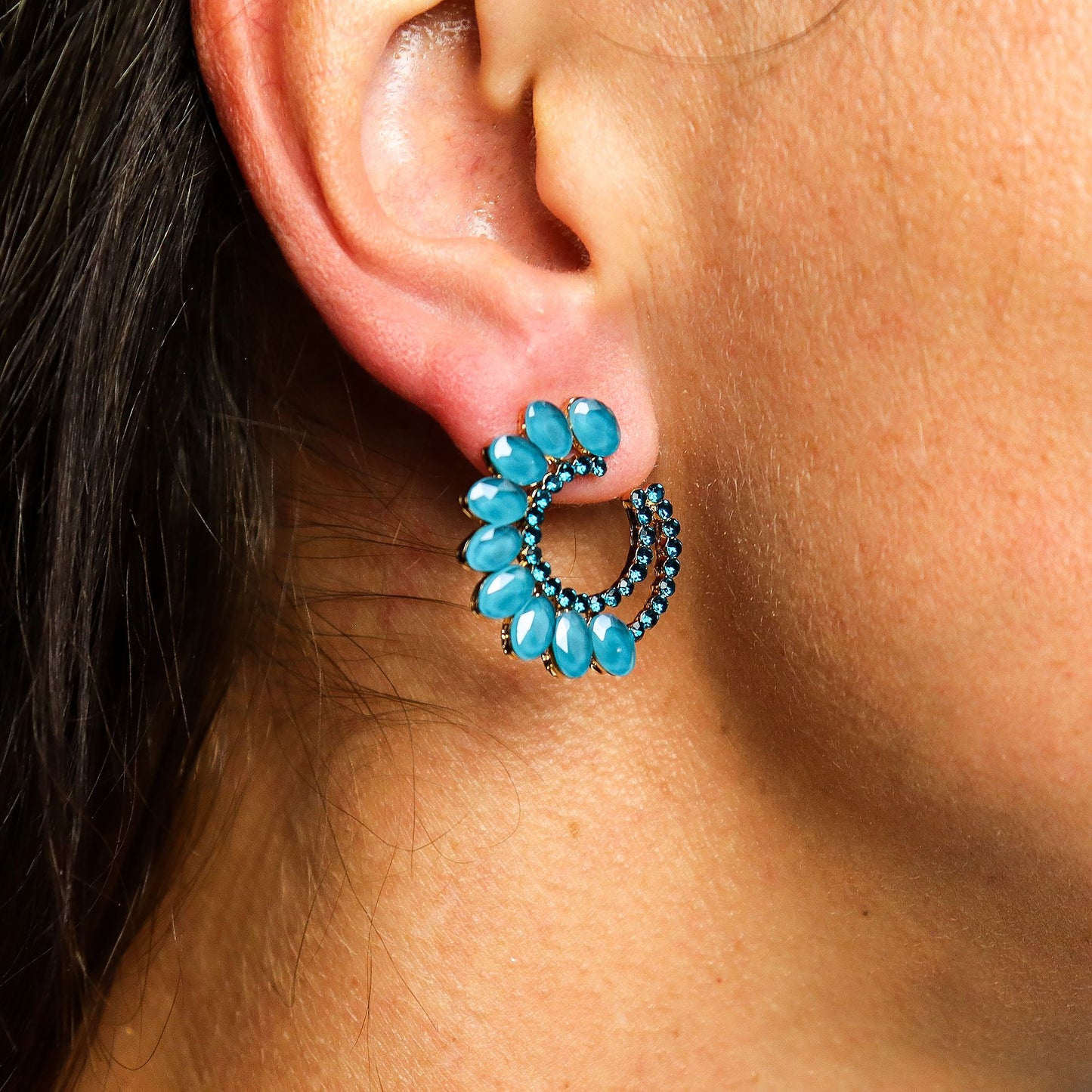 Teal Green - Vintage Glass - Loop - Earrings