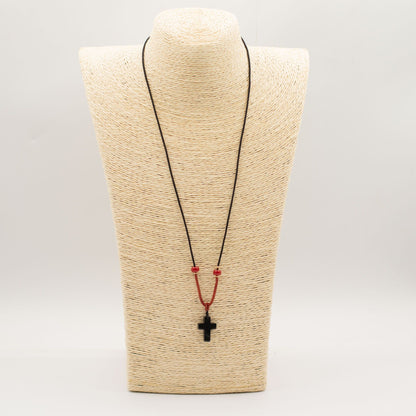 Cord Necklace Gemstone Pendant - Black Agate Cross - A simple, meaningful piece designed for everyday wear. This cord
