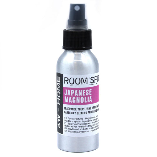 Room spray bottle labeled 'Japanese Magnolia' on a white background