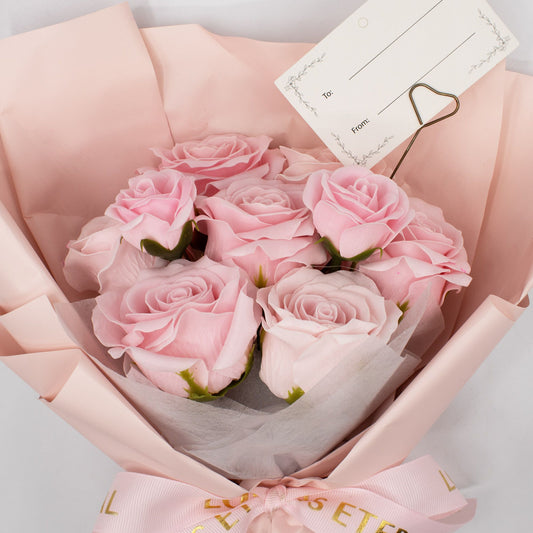 Large Pink Roses Bouquet - Love is Eternal - Gift Card - Soft, graceful, and endlessly romantic, this bouquet of pink soap