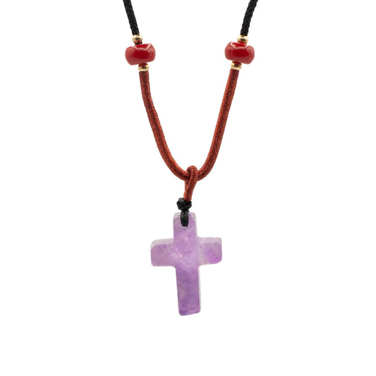 Cord Necklace Gemstone Pendant - Amethyst Cross - A simple piece with quiet presence. This adjustable cord necklace features